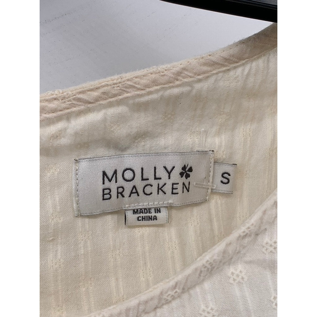 MOLLY BRACKEN Women’s Beige-White Ruffle Open-Back Dress SZ S