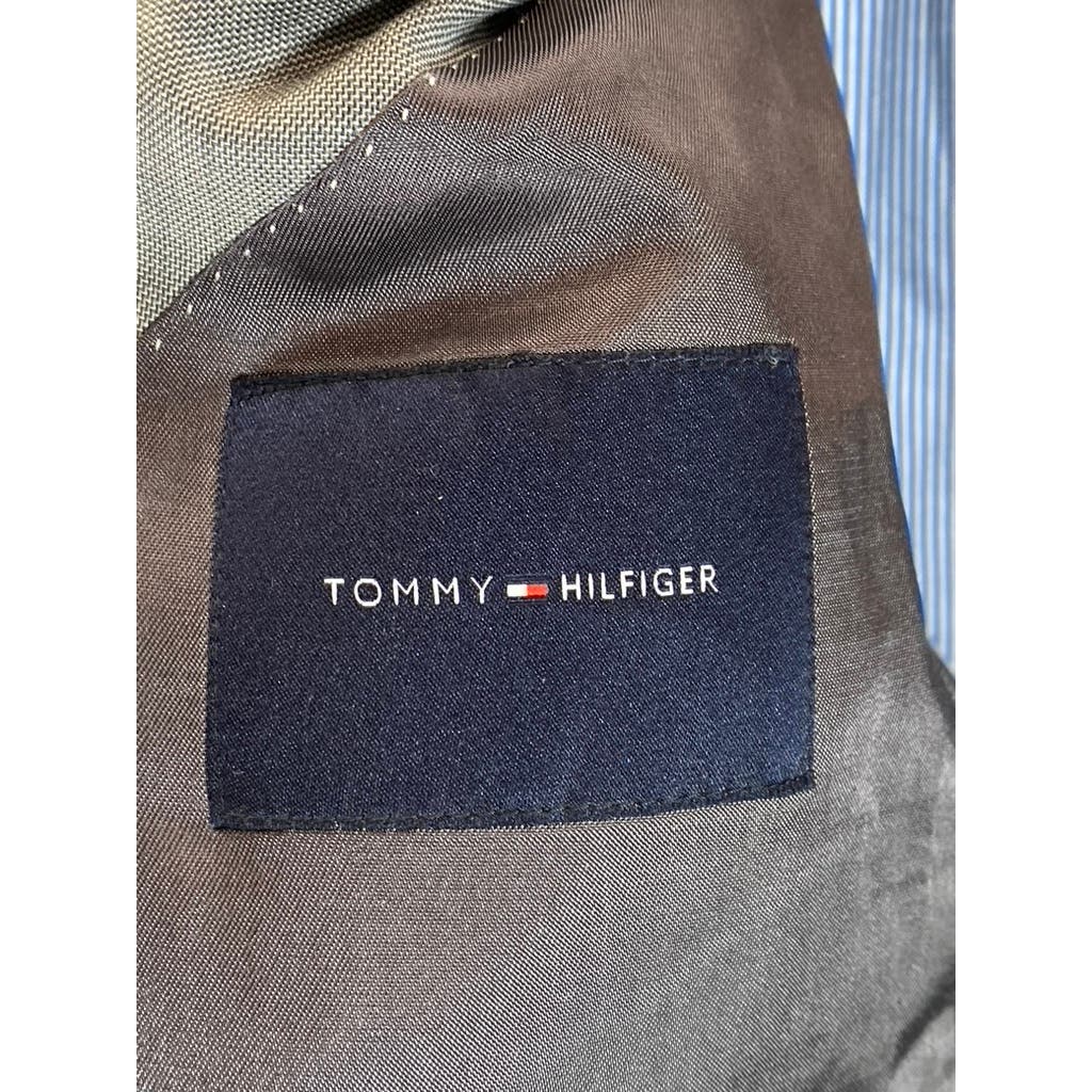 TOMMY HILFIGER Men's Grey Sharkskin Modern-Fit Wool Two-Button Suit Jacket SZ44R