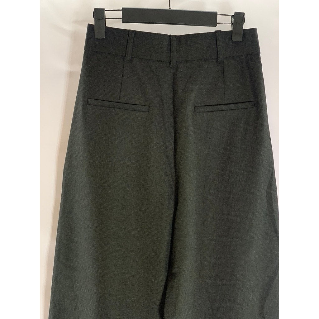 ZARA Women's Black Checkered Tapered Pleated Trousers SZ XS
