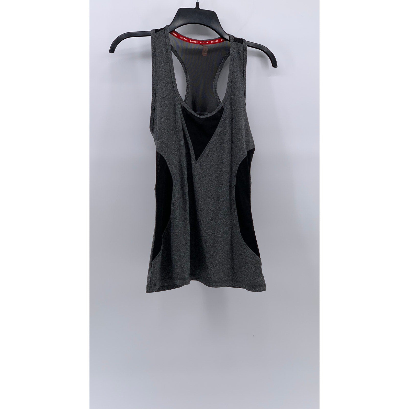 G By GOTTEX Women’s Charcoal Gray-Black Scoop-Neck Mesh Active Tank Top SZ M