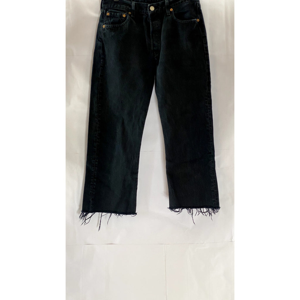 LEVI'S Women's Vintage Black Solid 501 Frayed Hem Straight-Leg Jean SZ 30X32