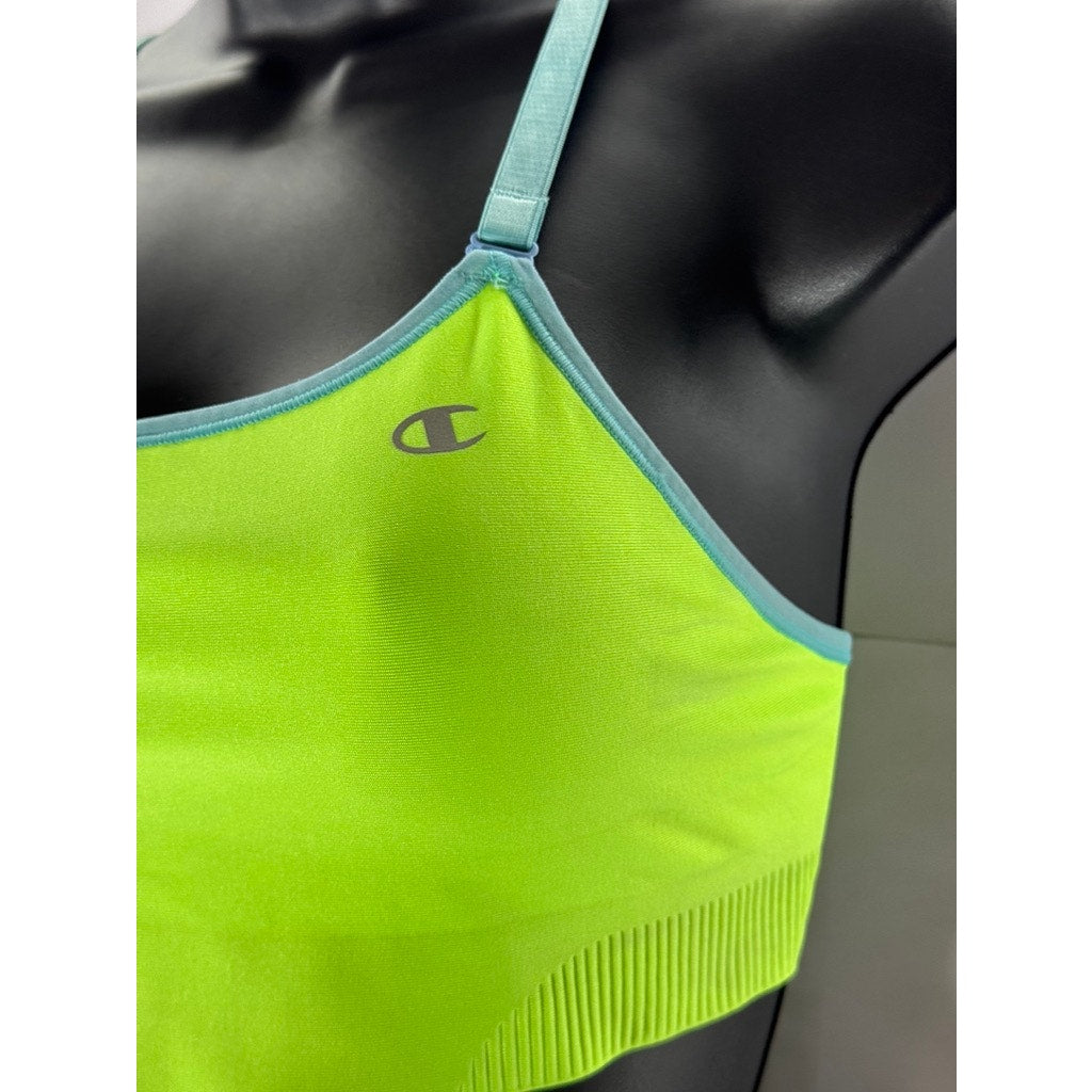 CHAMPION Women's Neon Green Racerback Scoop-Neck Adjustable Strap Sport Bra SZ M