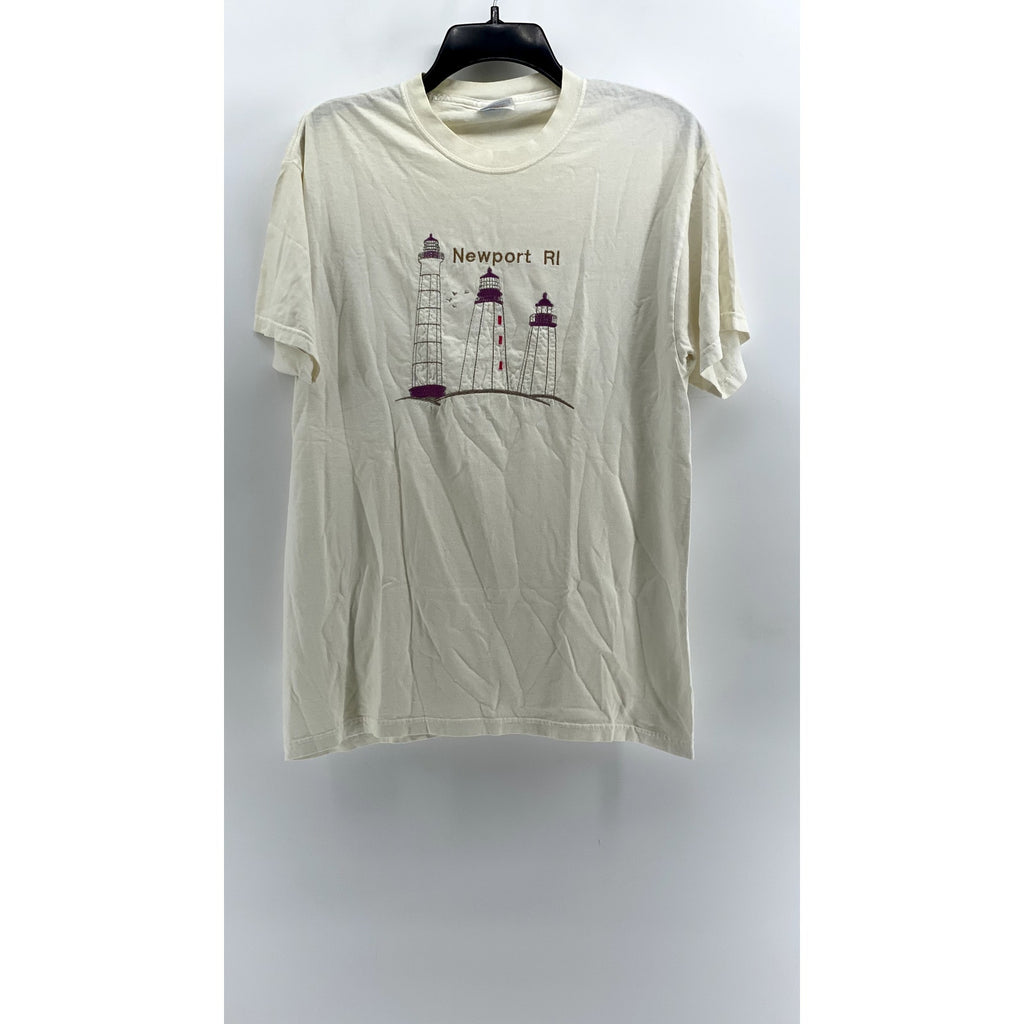 HANES Men's Off-White Newport Lighthouse Short Sleeve T-Shirt SZ M