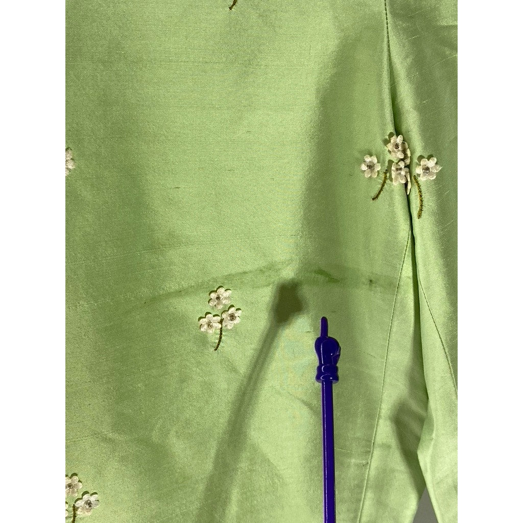 CARLISLE Women's Vintage Green Silk 3D Floral Print Pull-On Pant SZ 0