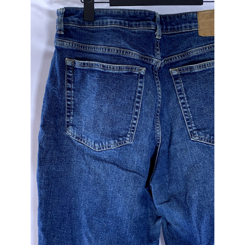 DIVIDED By H&M Women's Dark Blue Frayed Hem Tapered-Leg Five-Pocket Jean SZ 12