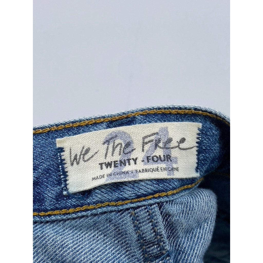 WE THE FREE Women’s Blue Denim Distressed Raw-Hem Short Shorts SZ 24