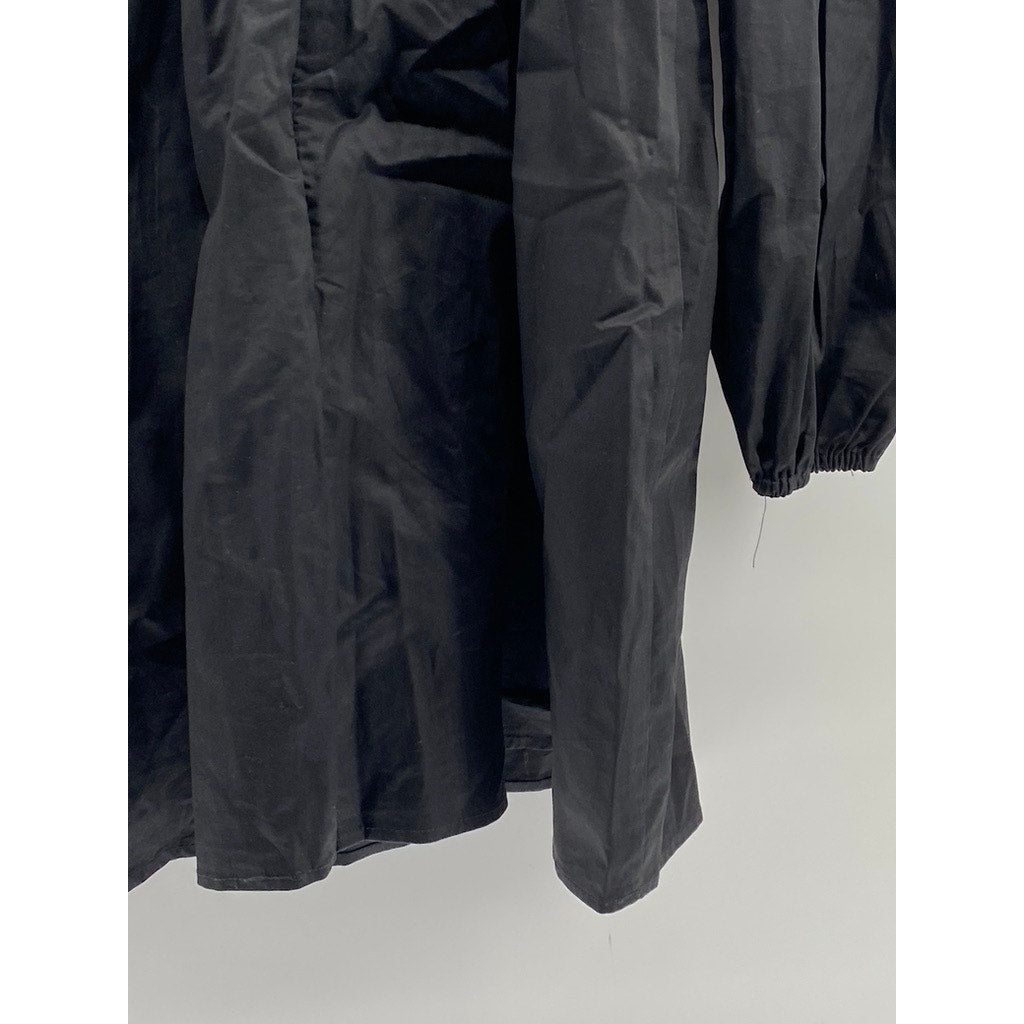 LINYI STUDIO Women's Black Solid Straight-Neck Puff-Sleeve A-Line Mini Dress SZL