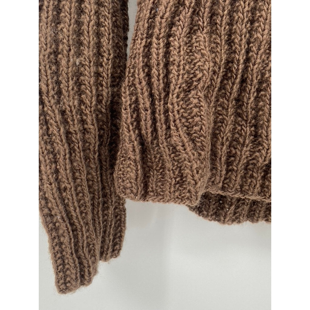 KTS Women's Brown Knit Button-Up Diamond Ball Textured Ribbed Cardigan SZ XS