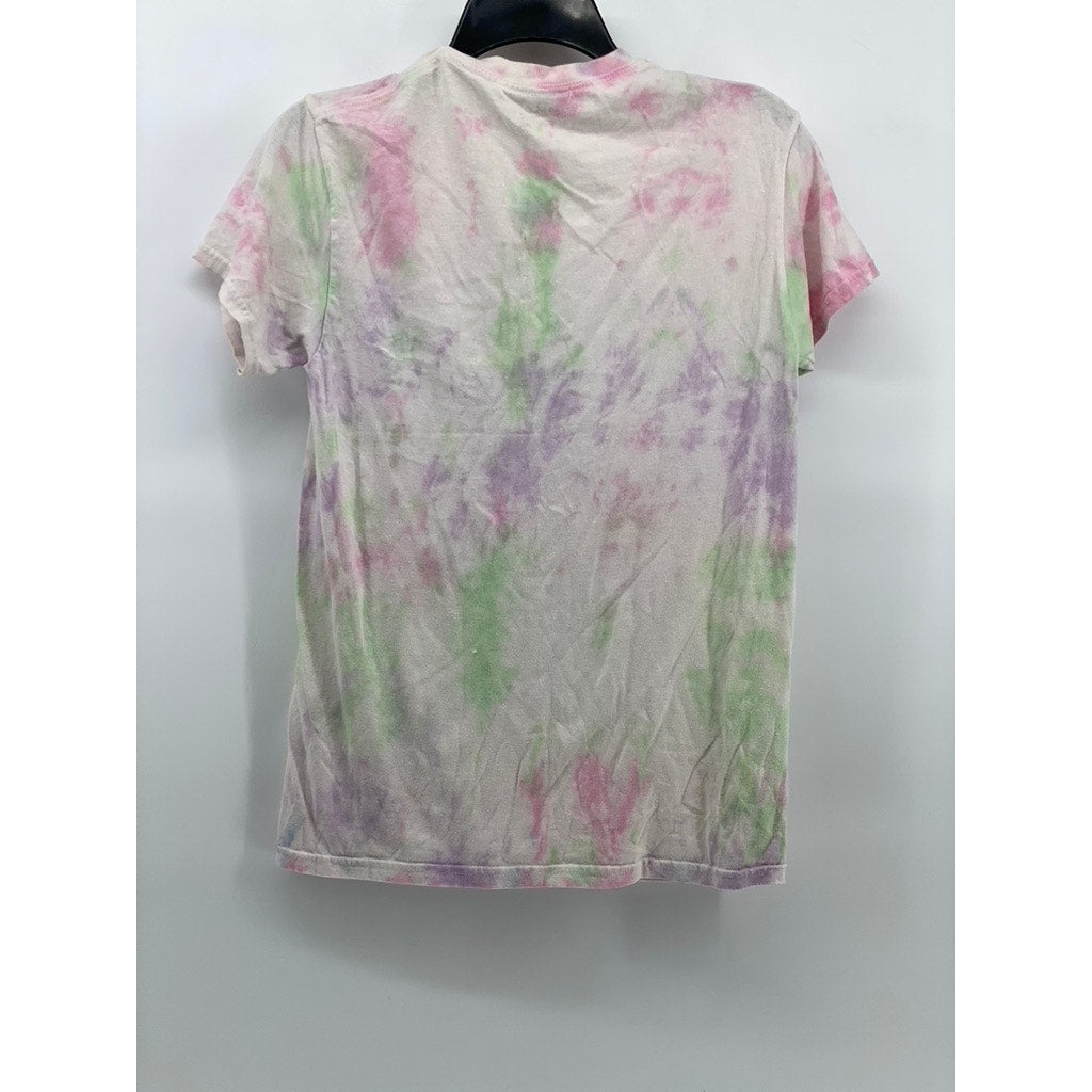 GILDAN Men's Pink-Green Tie-Dye No Justice No Peace Graphic Cotton T-Shirt SZ S