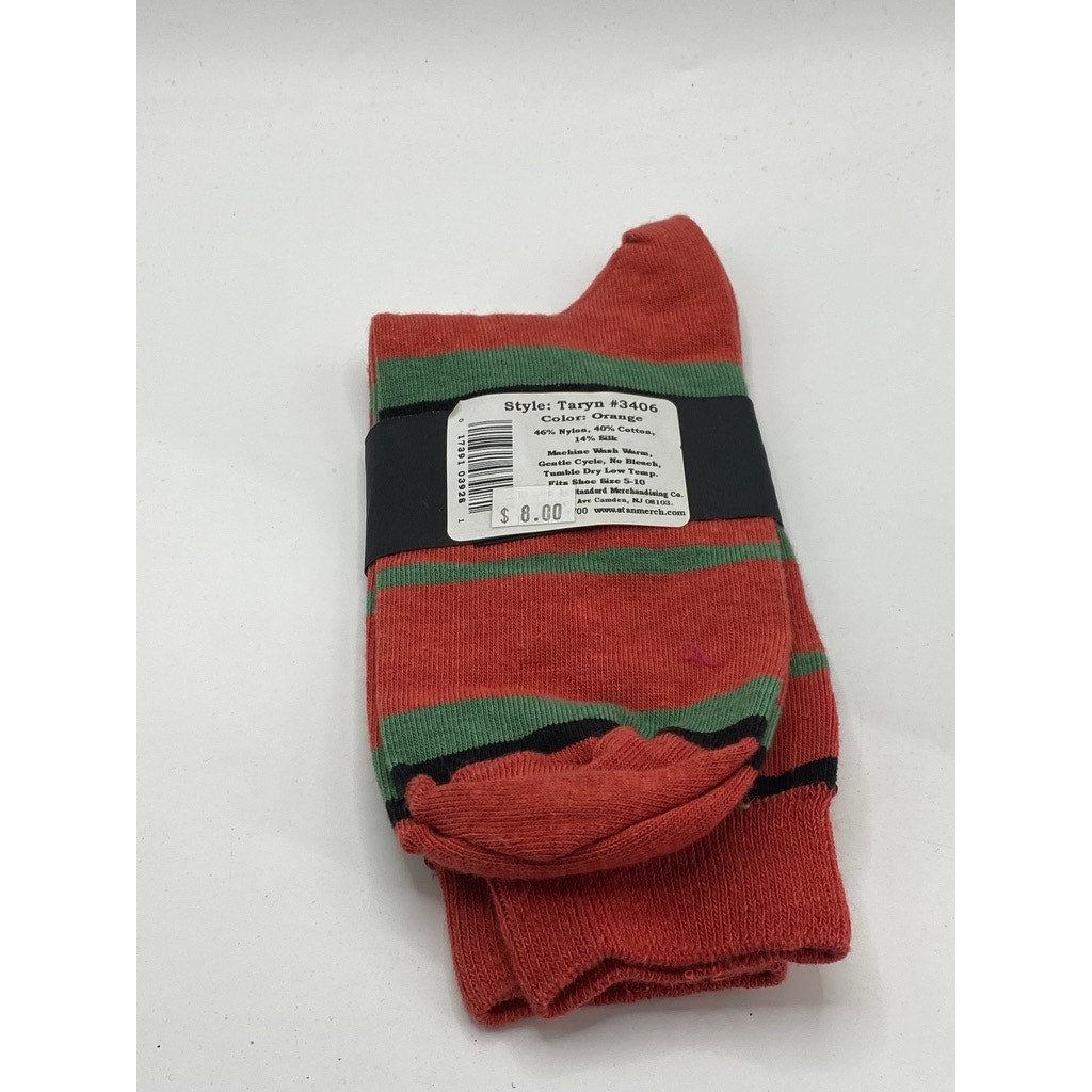 B.ELLA Women's Orange-Green Striped Knit Cotton-Blend Taryn Crew Socks SZ OS