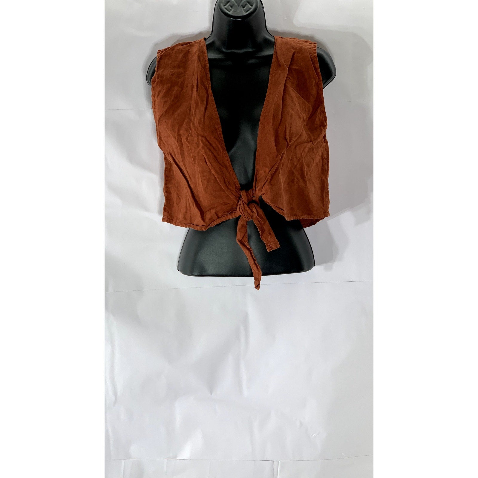 LOFT Women's Rust Orange Linen Tie Front Hem Sleeveless Crop Top SZ S