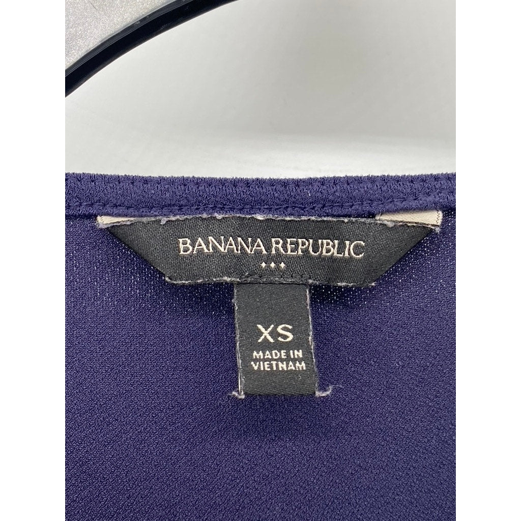 BANANA REPUBLIC Women's Dark Navy Crewneck Short Lazer-Cut Sleeve Top SZ XS