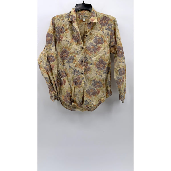 L.L. BEAN Women's Brown Vintage Floral Button-Up Regular-Fit Long Sleeve Top SZ8