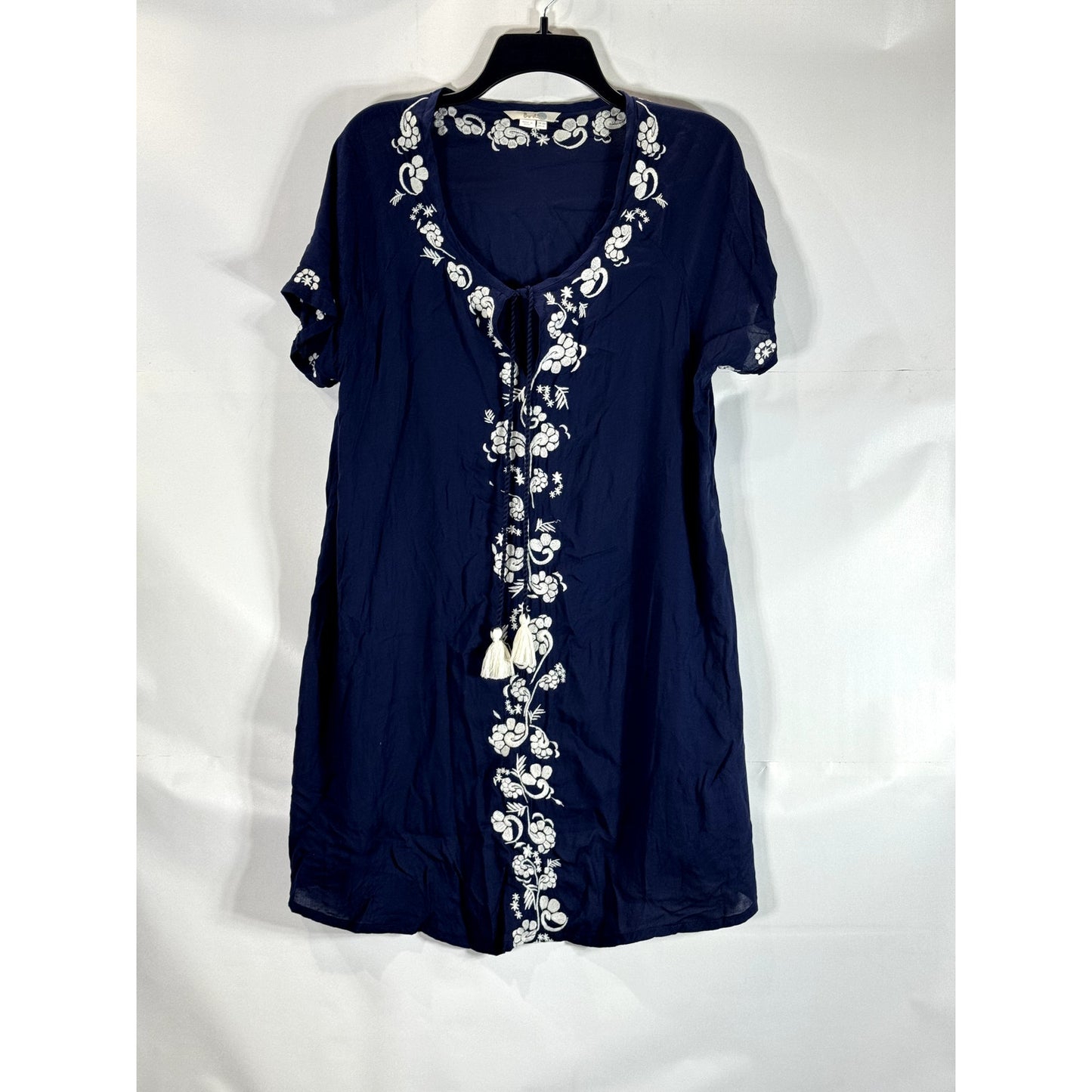 BODEN Women's Navy/White Embroidered Tie-Neck Swimwear Coverup SZ 16