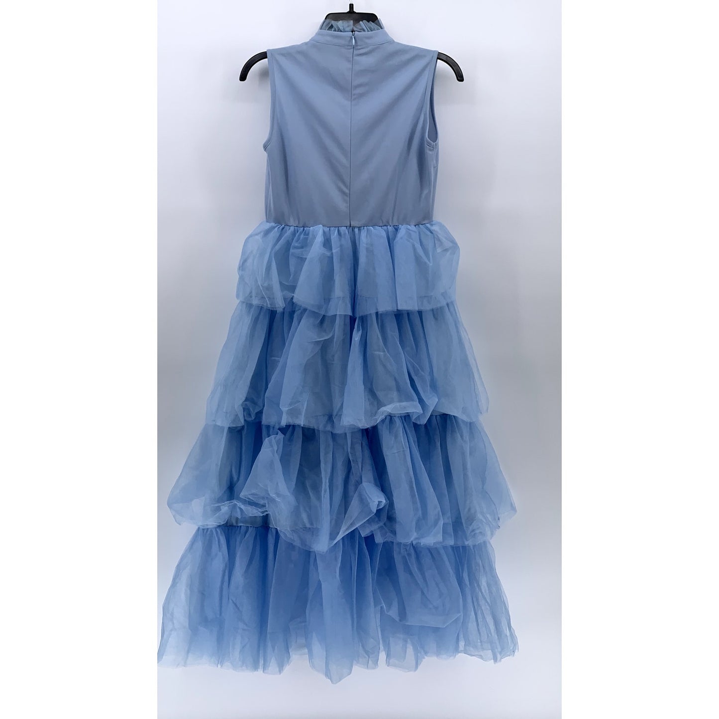 UNBRANDED Women's Light Blue Tulle Tiered Mock-Neck Sleeveless Maxi Dress SZ M