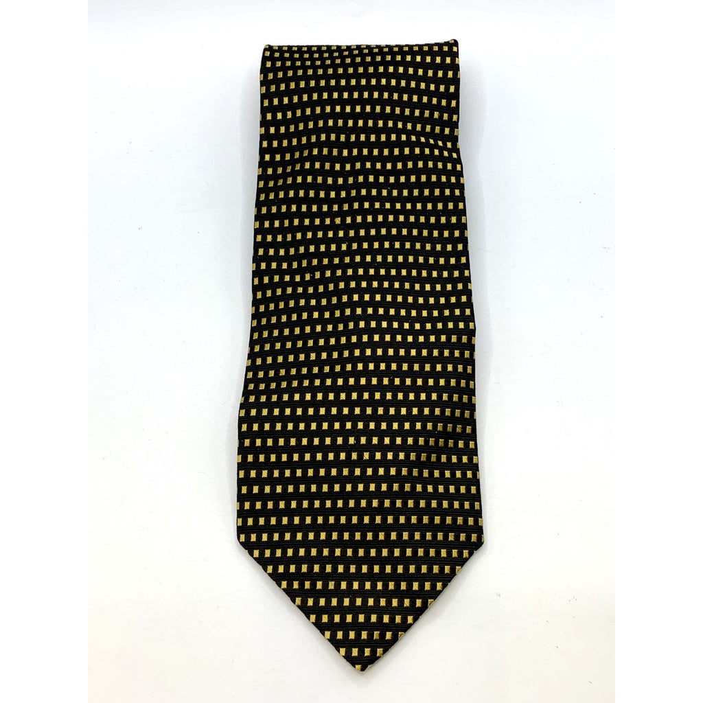 MITCHELLS OF WESTPORT Men's Black & Yellow Gold Silk USA Hand Sewn Tie