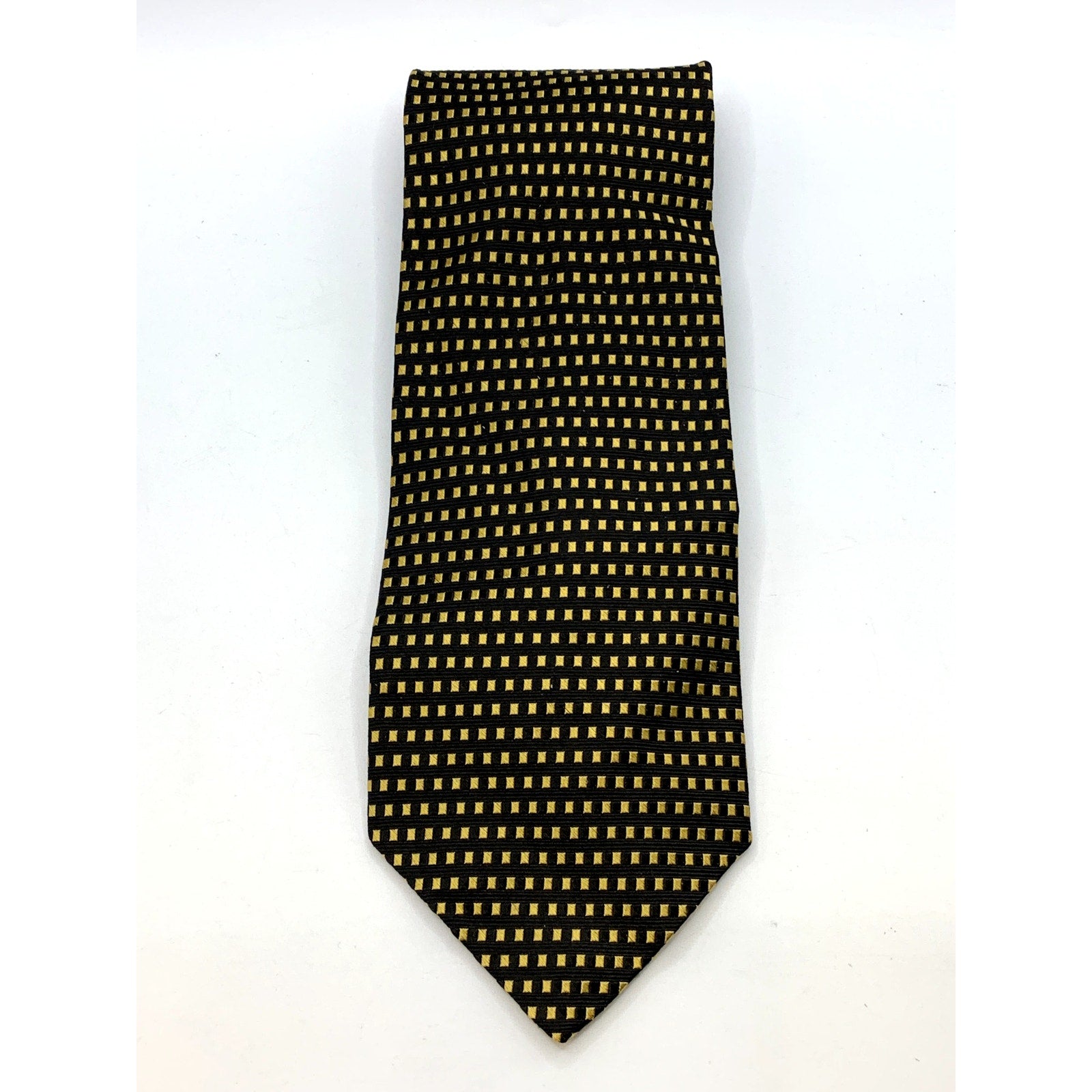 MITCHELLS OF WESTPORT Men's Black & Yellow Gold Silk USA Hand Sewn Tie