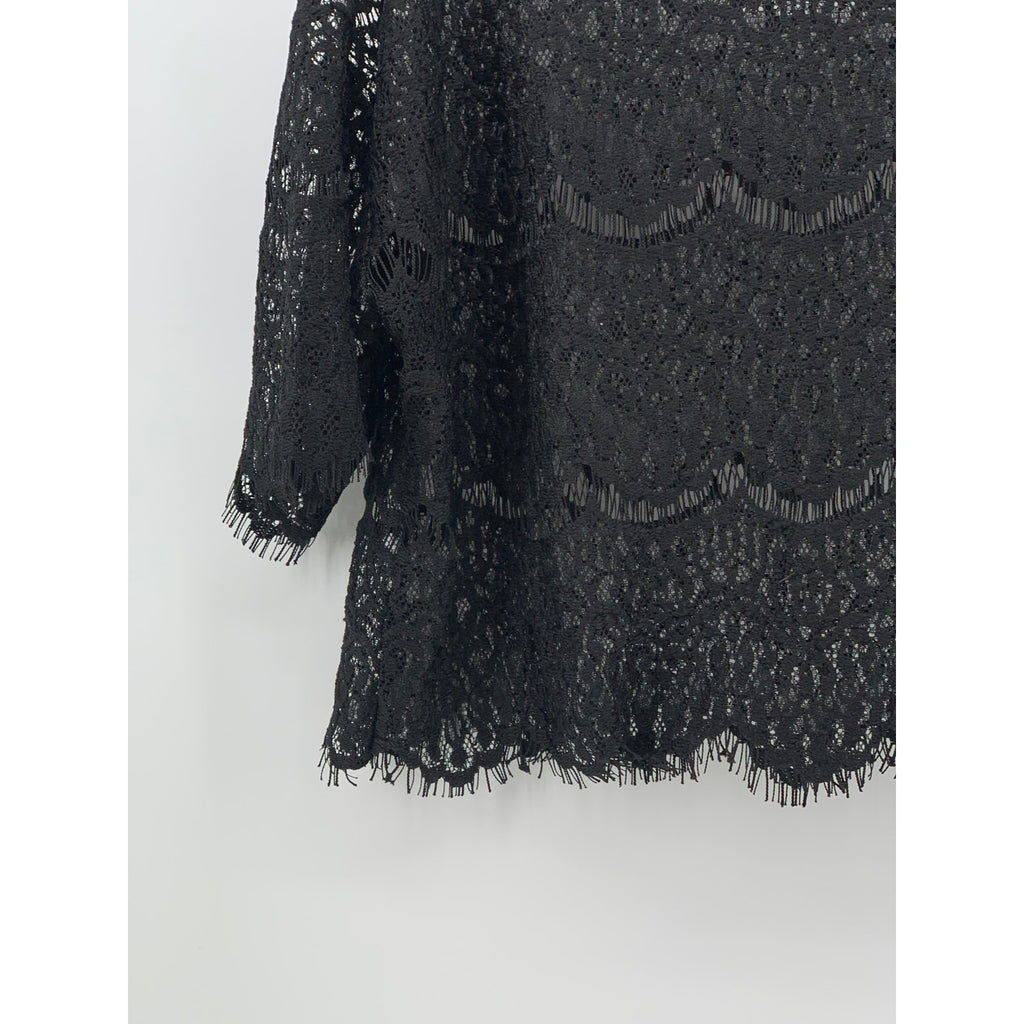 BURU & JUDY Women's Black Lace Scoop-Neck Short Sleeve Relaxed Fit Top SZ M