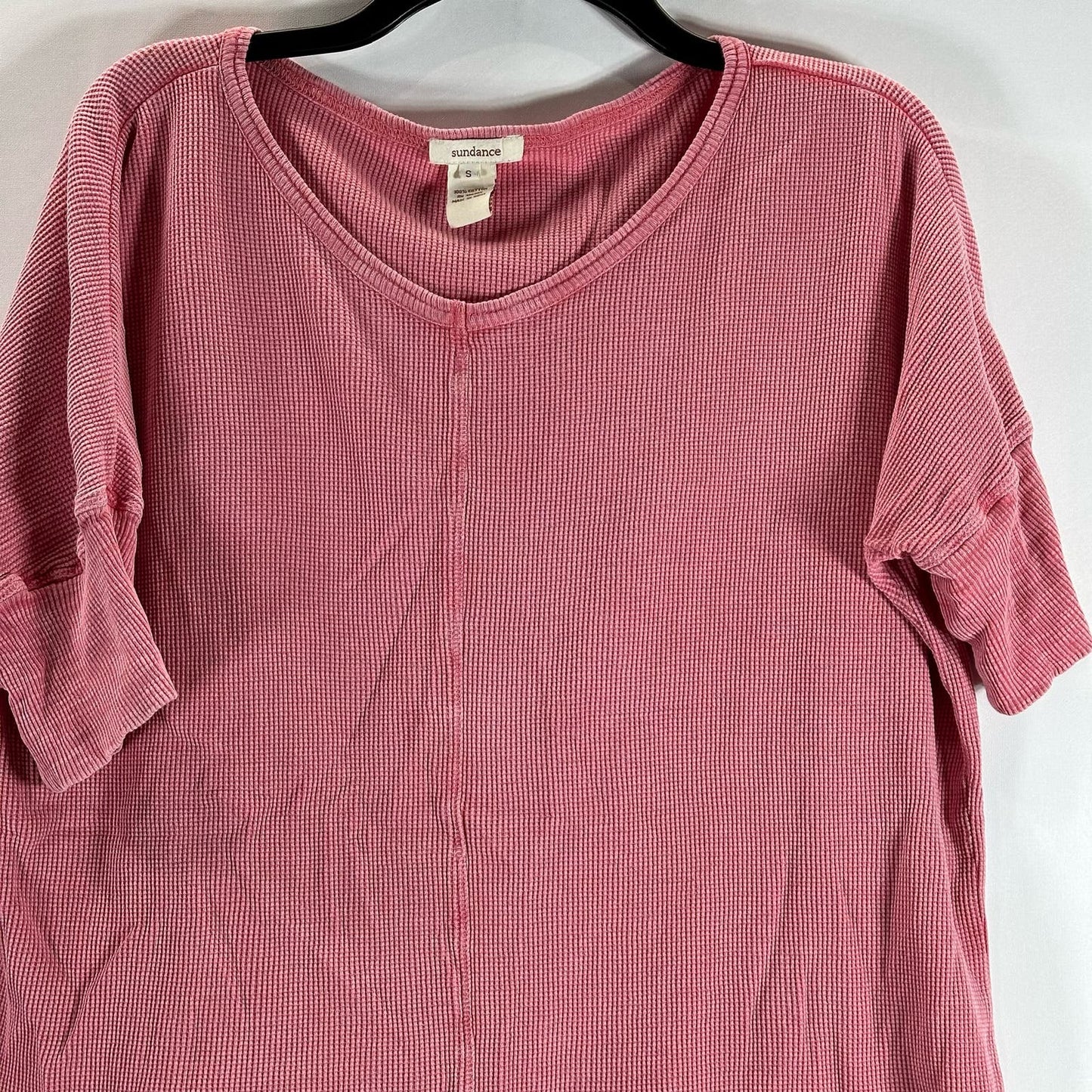 SUNDANCE Women's Washed Pink Oversized Scoop-Neck Sleeve Waffle-Knit Top SZ S