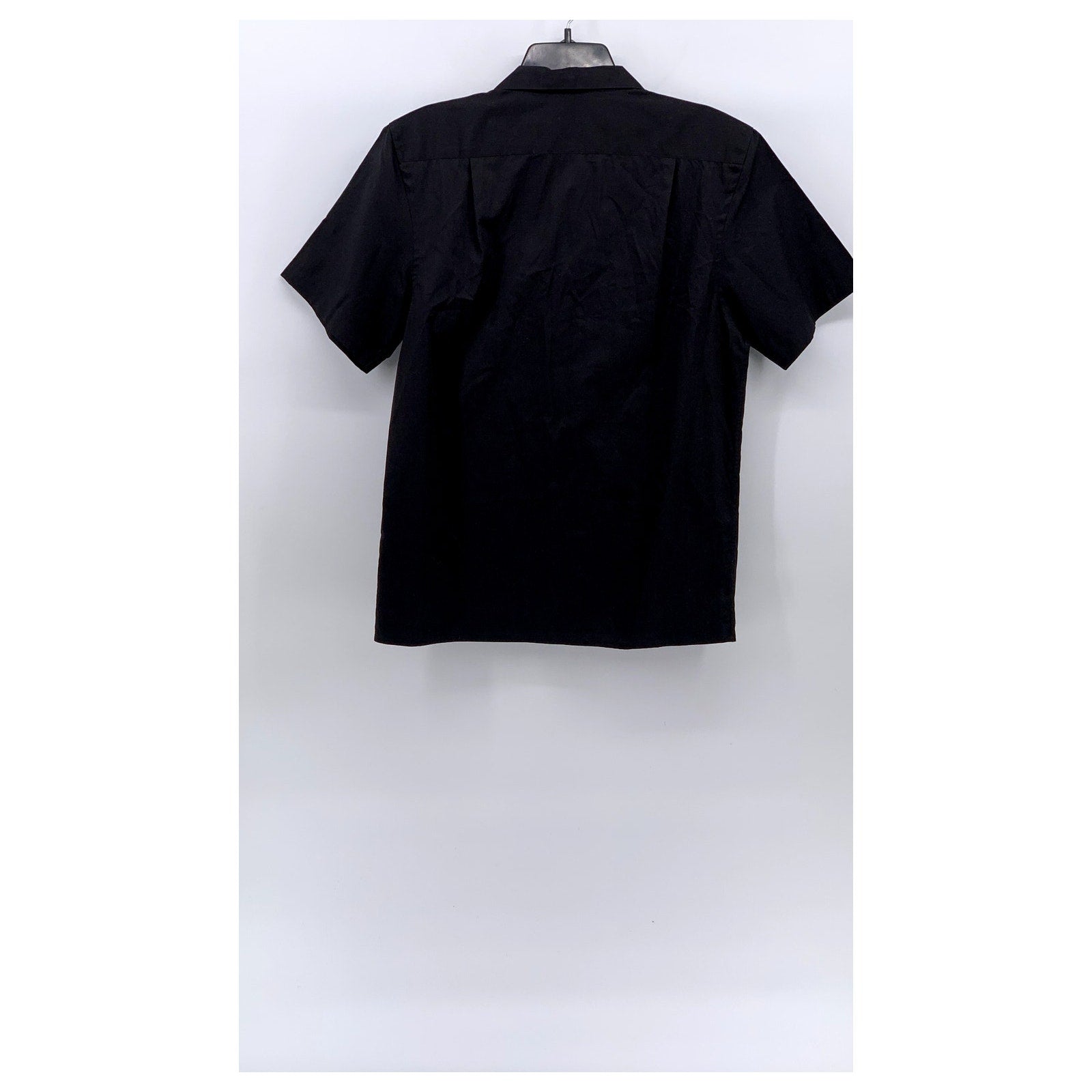 FASHION GALERIA Men's Black Short Sleeve Button-Up Regular-Fit Shirt SZ M