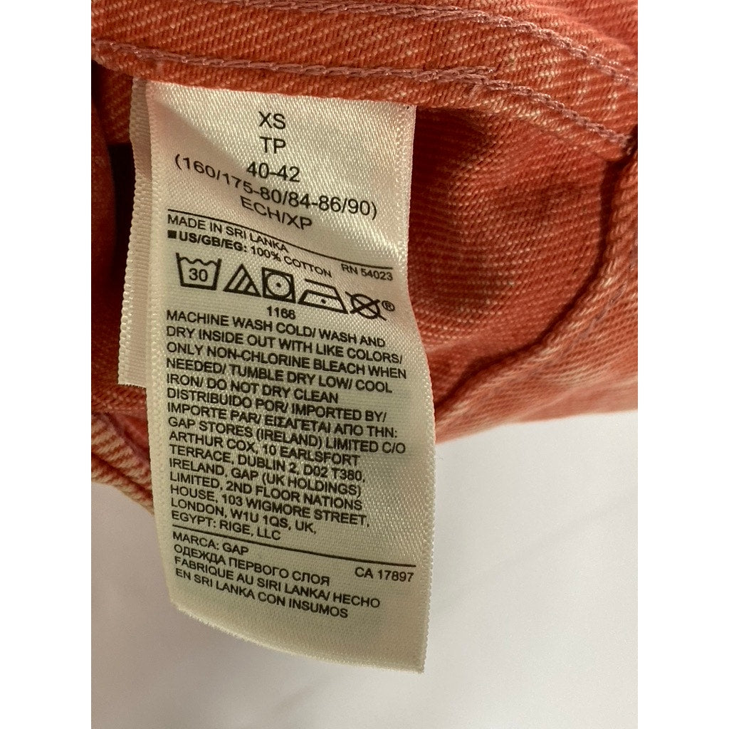 GAP DENIM Women's Pink Flamingo Button-Front Denim Utility Cropped Jacket SZ XS