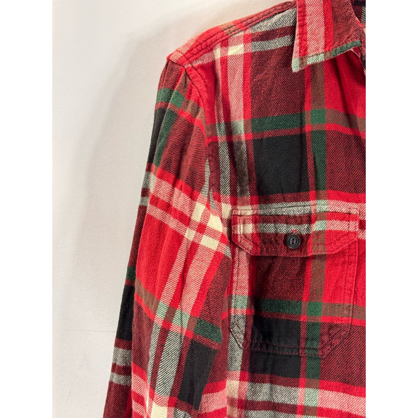 AMERICAN EAGLE OUTFITTERS Men's Red Plaid Athletic-Fit Button-Up Shirt SZ S