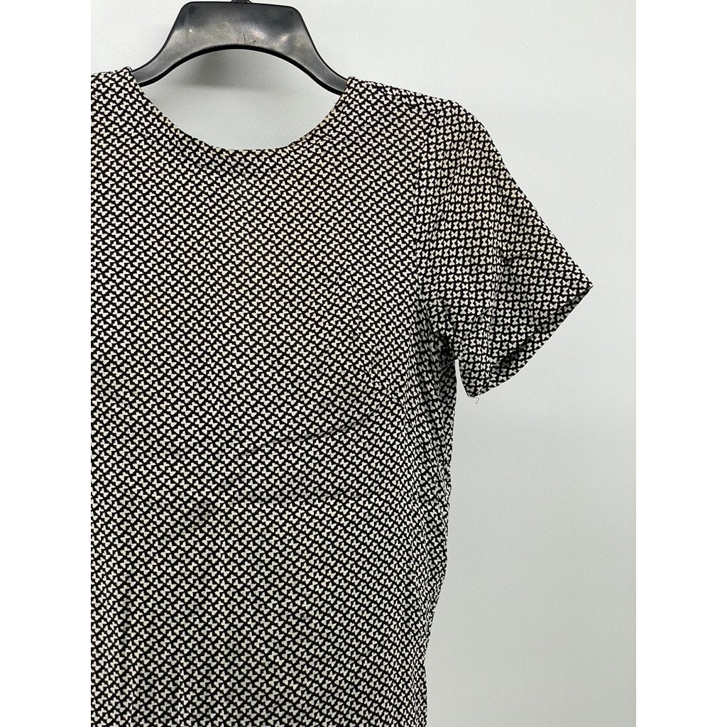 H&M Women's Black-White Mini Bow Print Crewneck Short Sleeve Mini Dress SZ 2