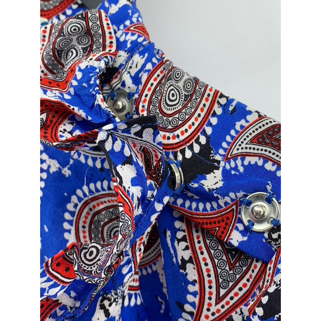 DODO BAR OR Women's Blue-Red Silk Paisley Mock-Neck Long Sleeve Top SZ 40(USS)