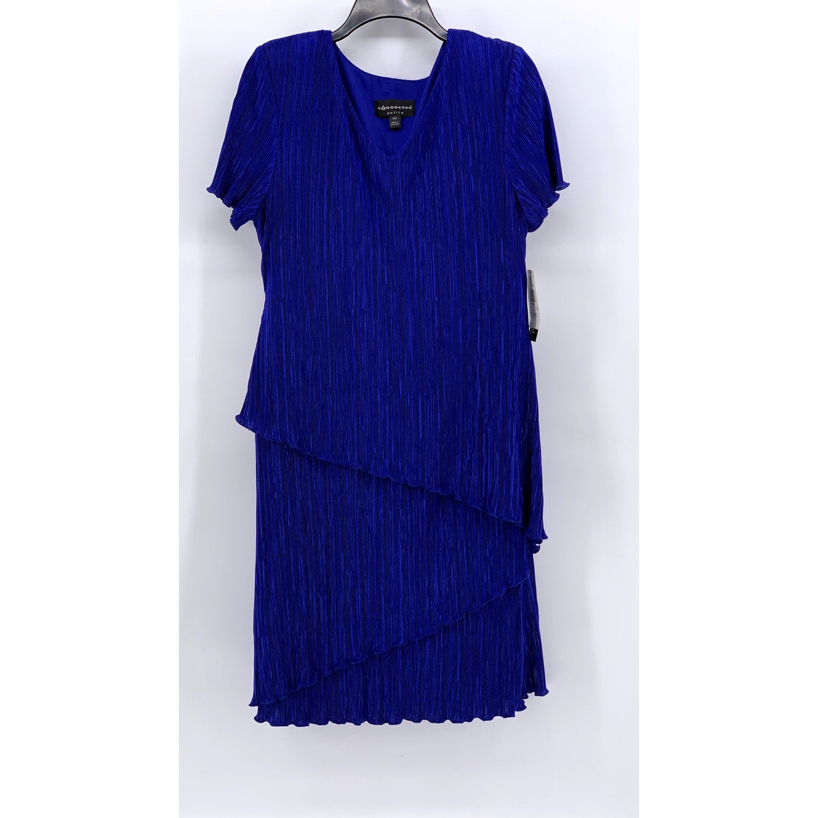 CONNECTED Women's Petite Dark Blue Pleated Tiered Dress SZ 14P
