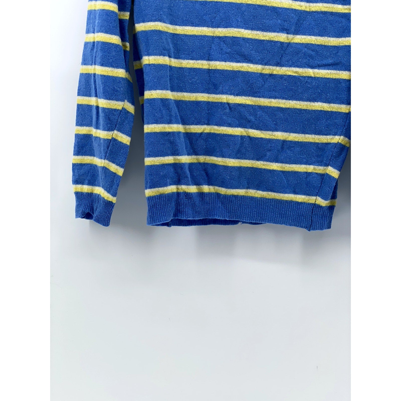 UNBRANDED Women's Blue-Yellow Striped Knit Long Sleeve Crewneck Sweater SZ S