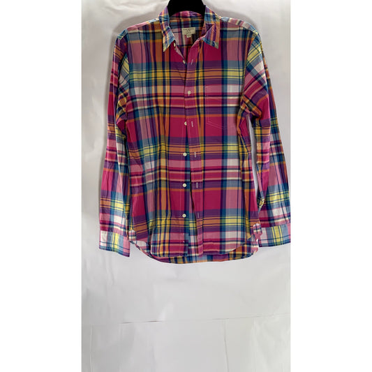 CLUB MONACO Men's Pink-Blue-Yellow Plaid Slim-Fit Button-Up Shirt SZ M