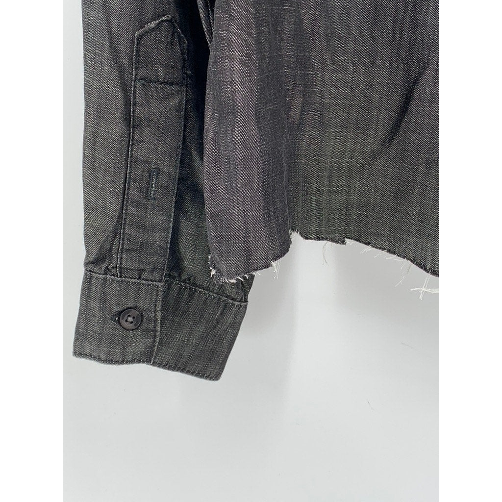 CLOTH & STONE Women's Black Frayed Tencel Button-Up Long Sleeve Top SZ M
