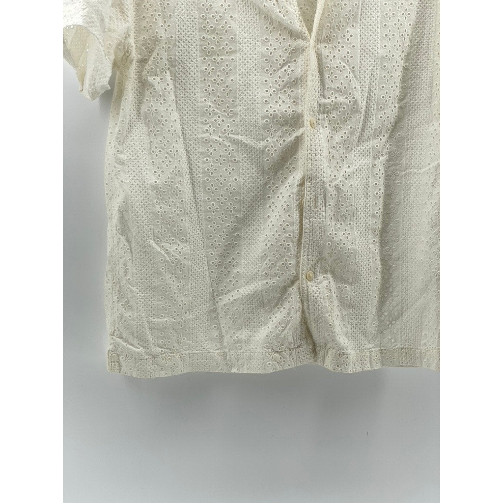 AMERICAN EAGLE Men's Off-White Eyelet Button-Up Short Sleeve Shirt SZ S