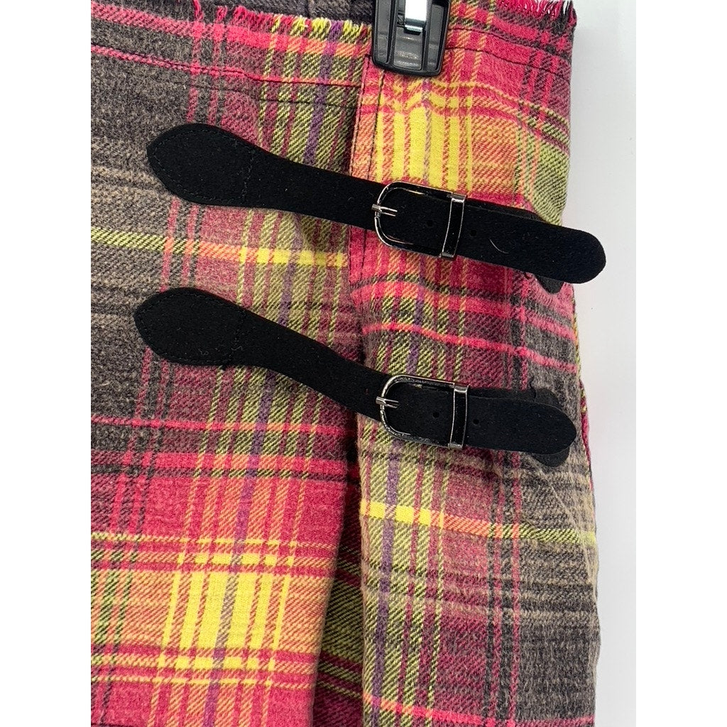 URBAND OUTFITTERS Women's Red-Black-Yellow Plaid Wrap Grunge Mini Skirt SZ S