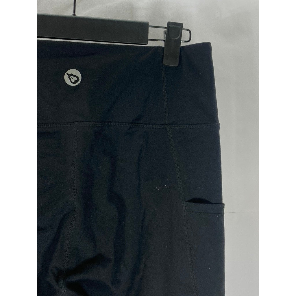 BALEAF Women's Black Scrunched Leg Tummy-Control High-Rise Ankle Leggings SZ M