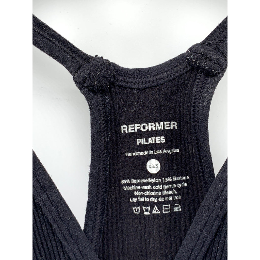 REFORMER Women's Black Ribbed V-Neck Racerback Cropped Tank Top SZ XS/S
