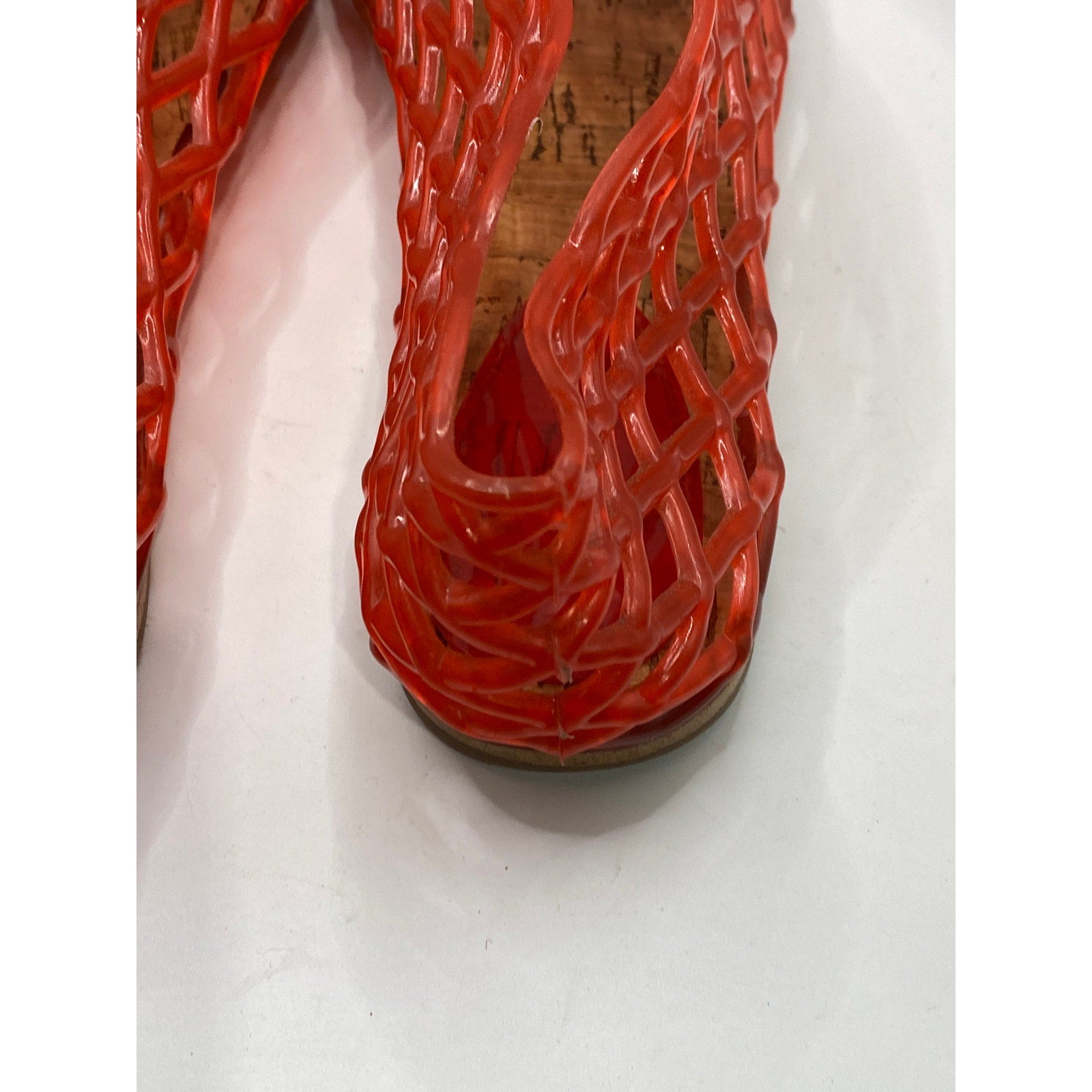 UNBRANDED Women's Red-Orange Jelly Fishnet Slip-On Flats SZ 9