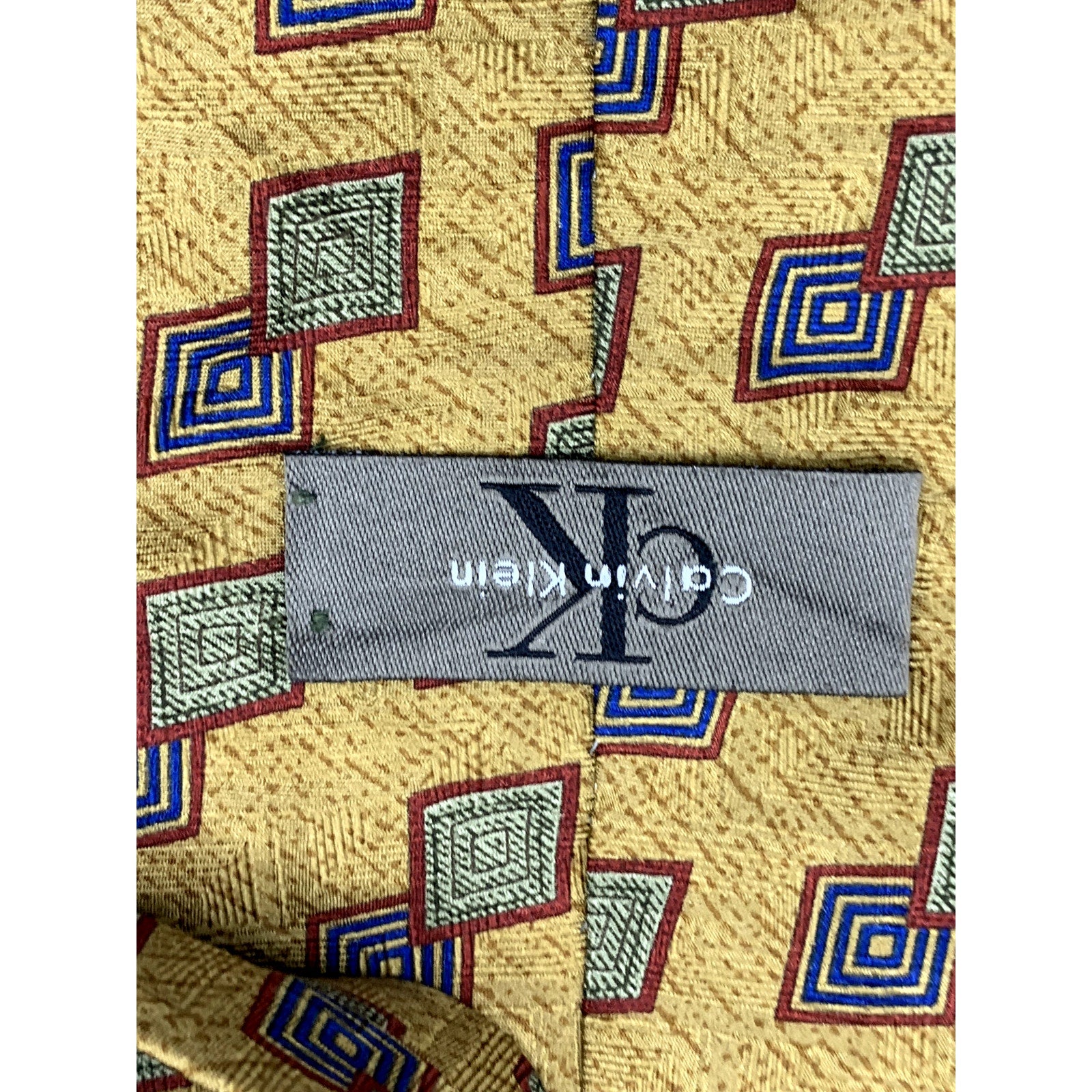 CALVIN KLEIN Men's Vintage 90's Geometric Yellow Silk USA Regular Tie OS