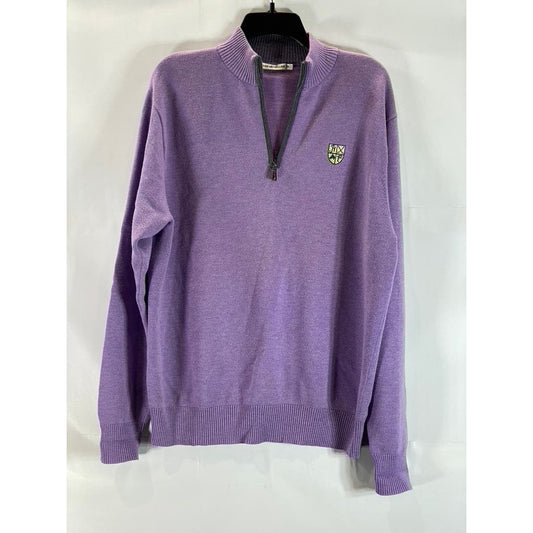 PETER MILLAR Men's Purple Quarter-Zip Hamilton Farm Golf Club Patch Sweater SZ M