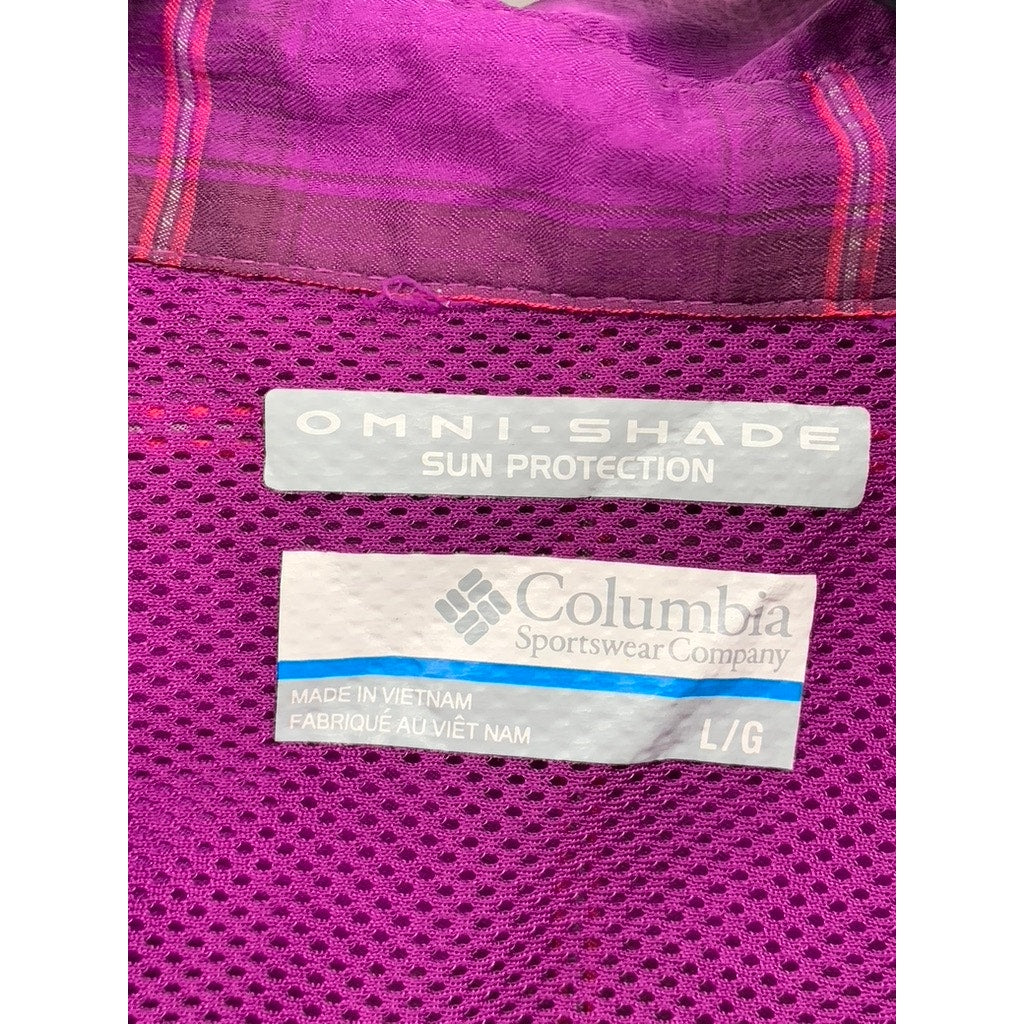 COLUMBIA Women's Purple Plaid Omni-Shade Button-Up Top SZ L