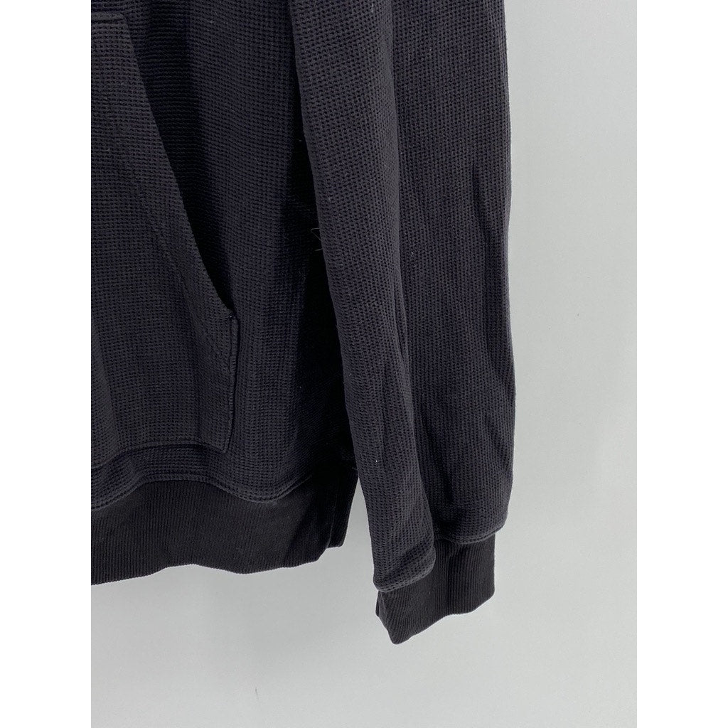 ALO YOGA Men's Black Micro Waffle Knit Pullover Lightweight Hoodie SZ M