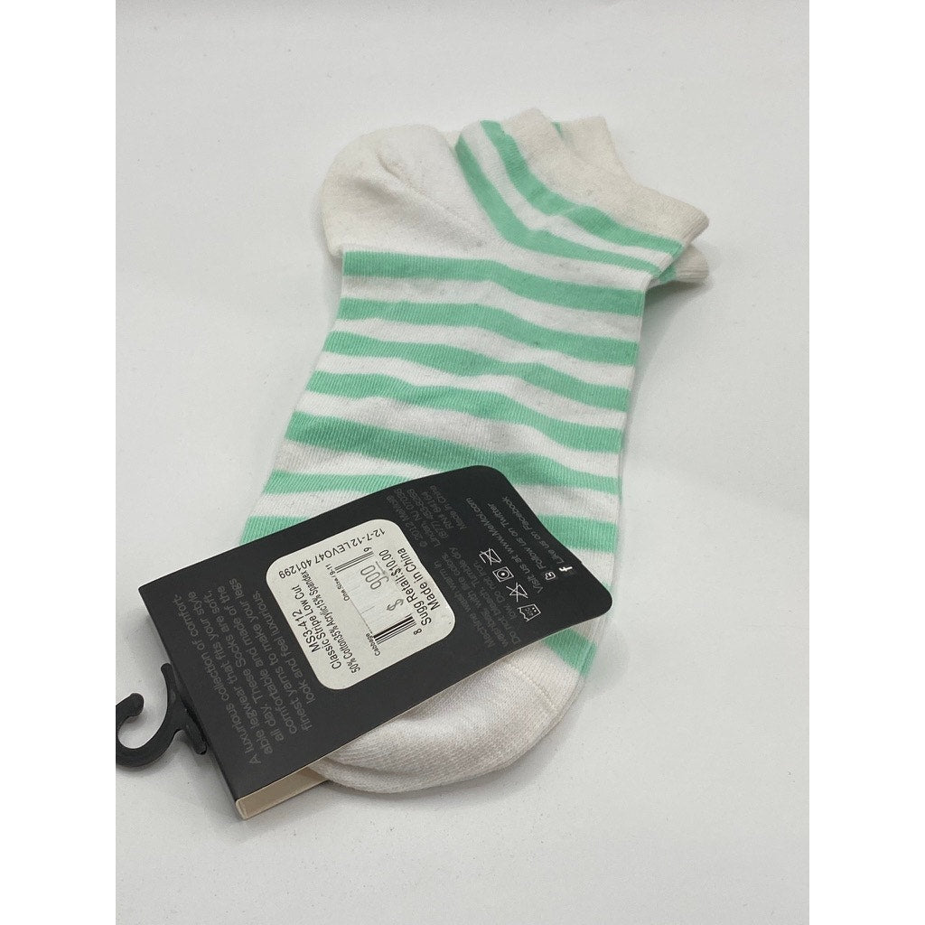 MEMOI Women's White-Green Classic Stripe Low Cut Socks SZ OS