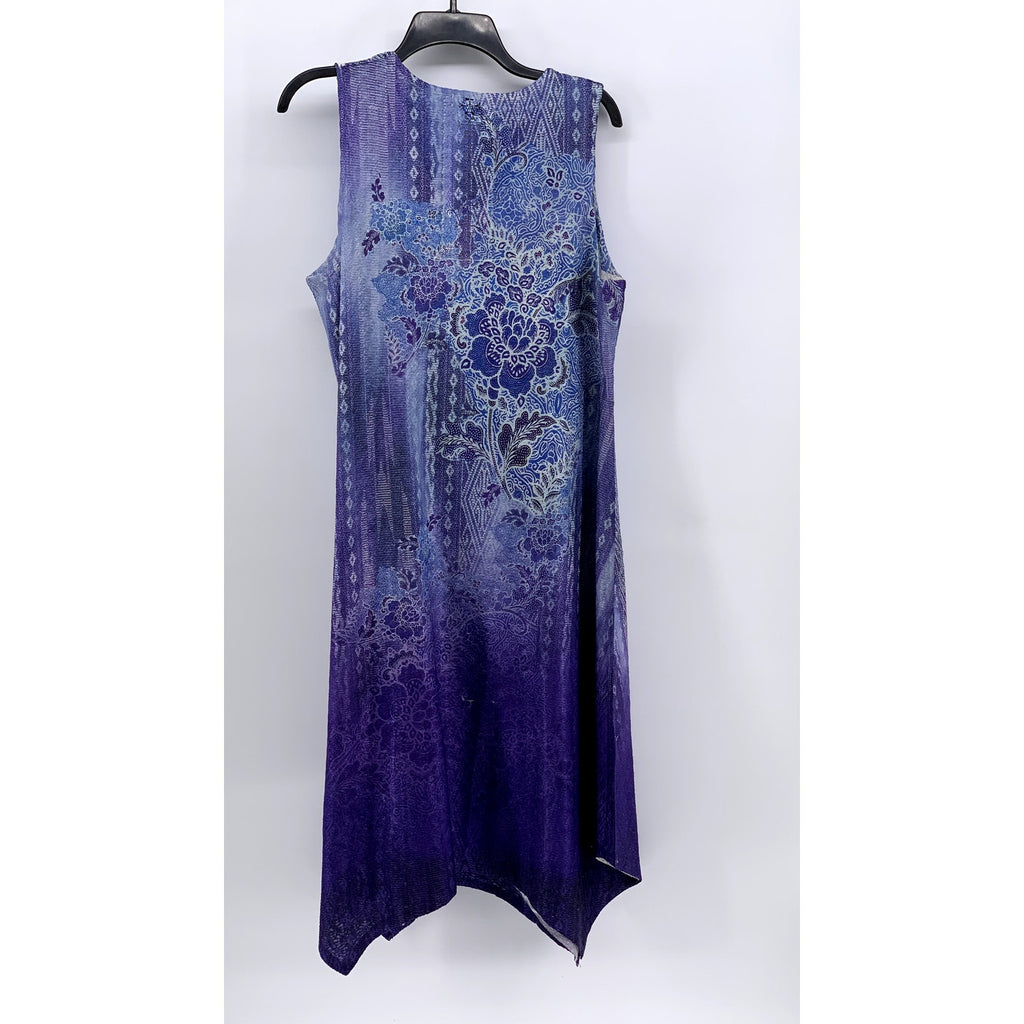 ONEWORLD Women's Blue-Purple Ombre Textured Floral Sleeveless Midi Dress SZ L