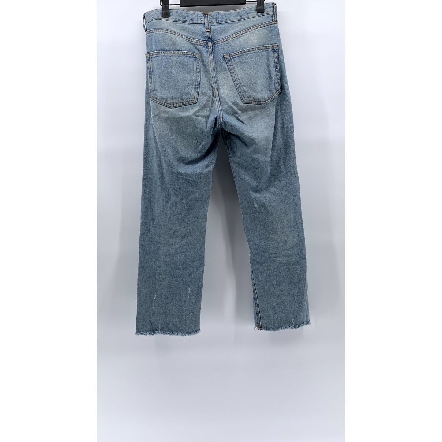 ZARA Women's Light Wash Blue Denim Straight-Leg Raw-Hem Five-Pocket Jeans SZ 4