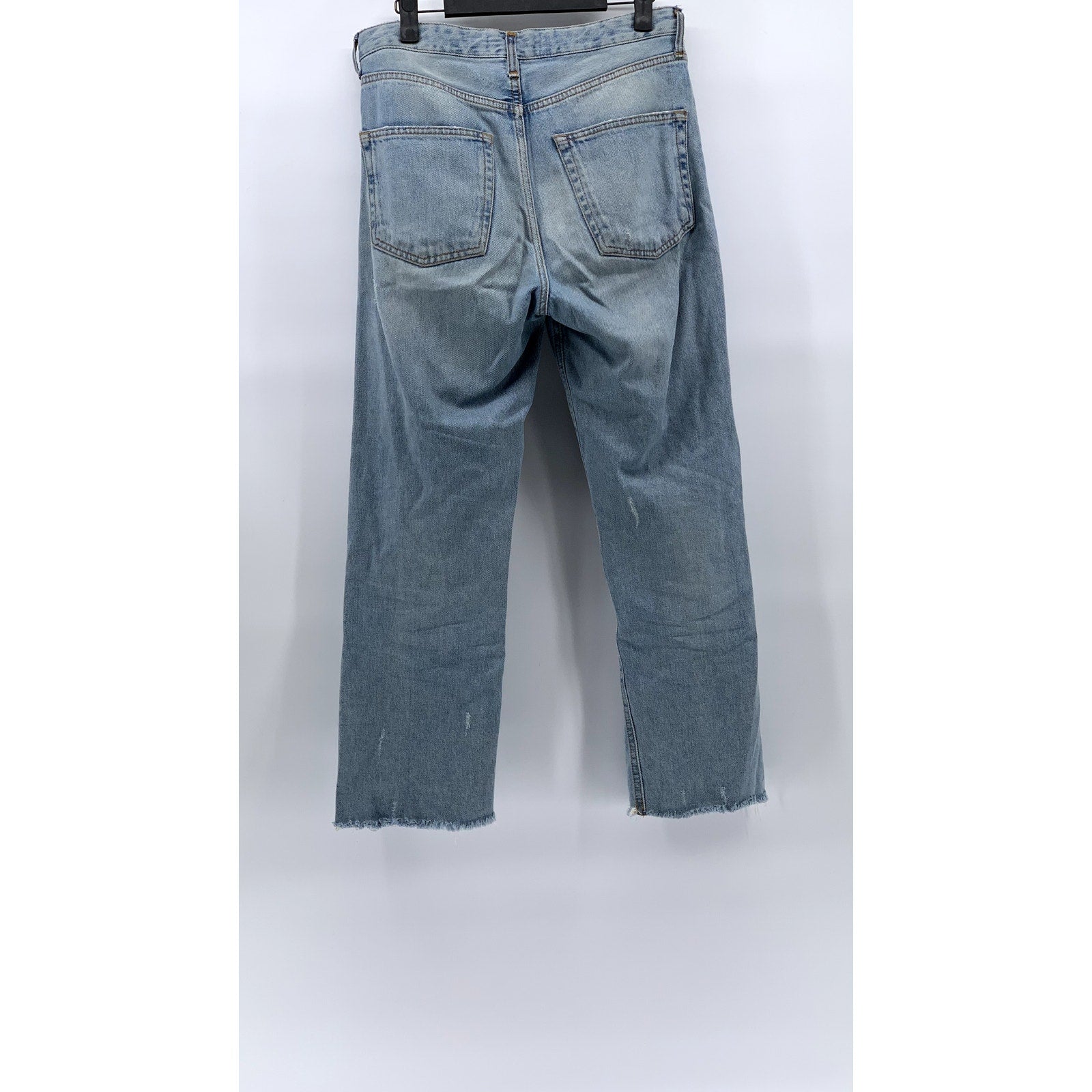 ZARA Women's Light Wash Blue Denim Straight-Leg Raw-Hem Five-Pocket Jeans SZ 4