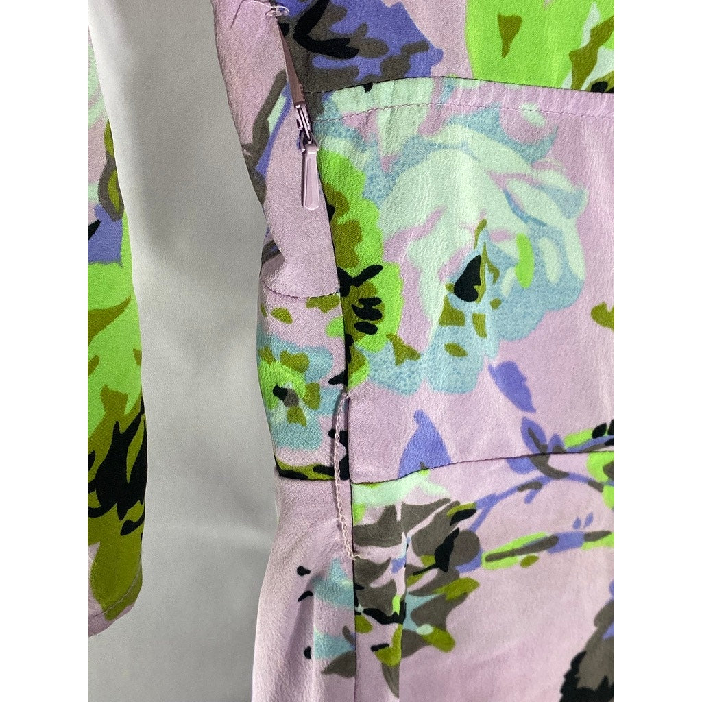 ASOS Women's Lilac Floral V-Neck Ruffle Shoulder Long Sleeve Midi Dress SZ 8