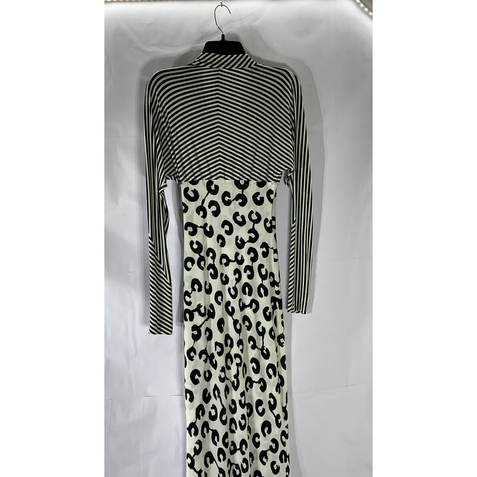 LILY Women's Black-White Striped-Printed Tie-Front Long Sleeve Maxi Dress SZ S