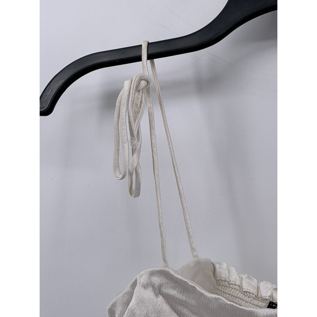 ZARA Women's White Tie-Sleeve Crop Top SZ S