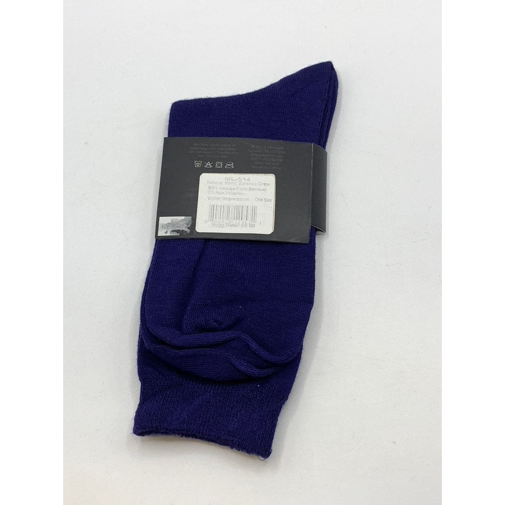 MEMOI Women's Violet Impression Knit Natural Blend Bamboo Crew Socks SZ OS