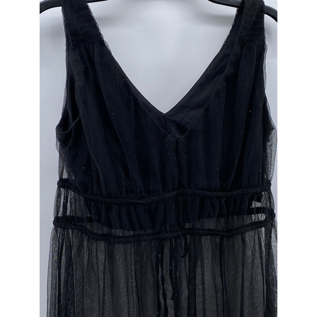 RABBIT RABBIT RABBIT DESIGNS Women's Black Sheer A-Line V-Neck Midi Dress SZ 6